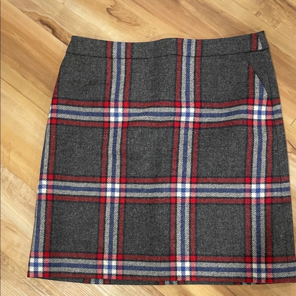 Boden Gray and Red Plaid Pencil Skirt